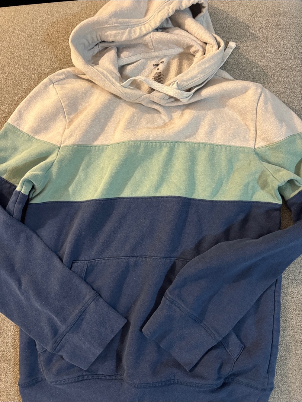 5/$15- Striped Colorblock Hooded Pullover Sweatshirt - Cream, Mint & Navy